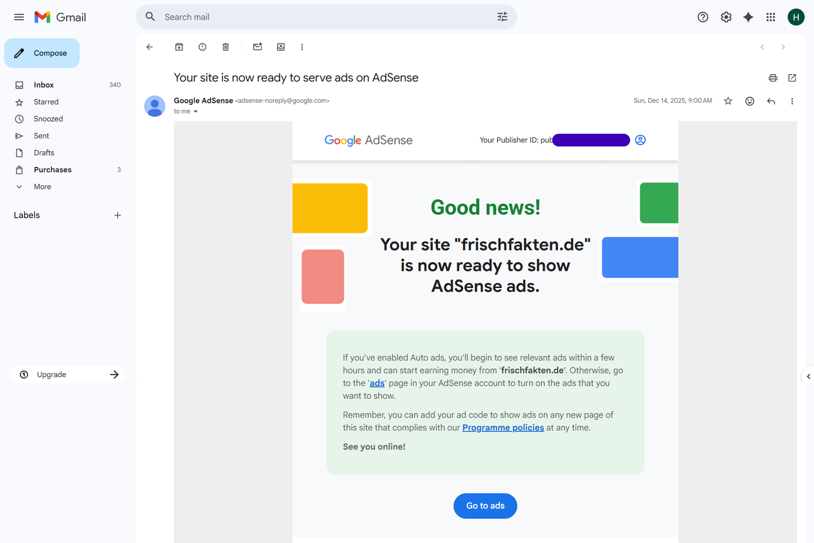AdSense Approval frischfakten.de