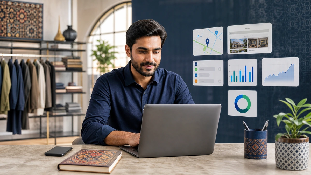 Local business owner using digital marketing in Sindh to improve website, search and social media visibility