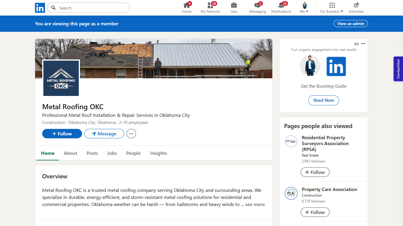 Metal Roofing OKC LinkedIn Presence