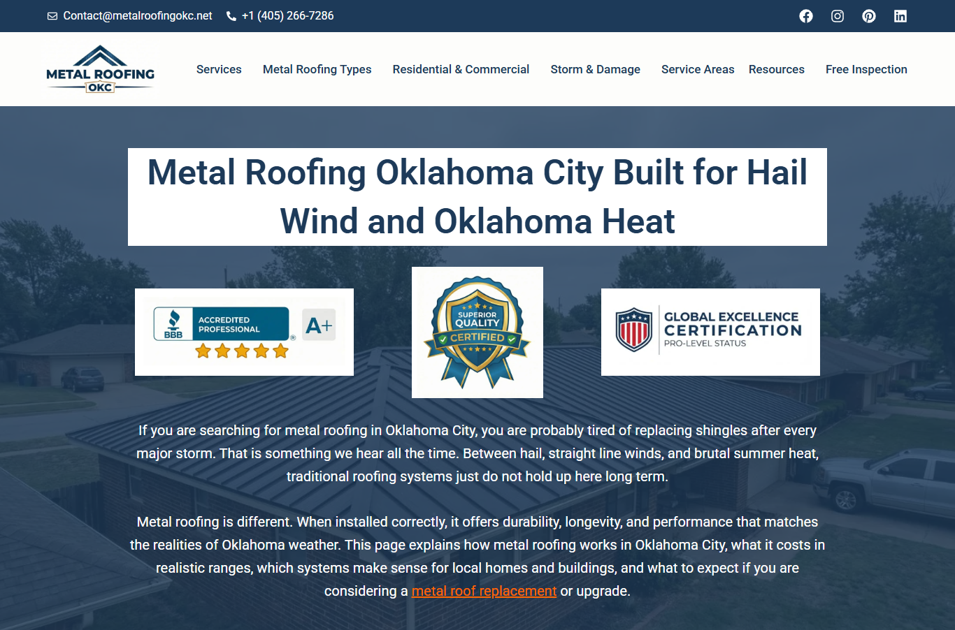 Metal Roofing OKC Website Interface