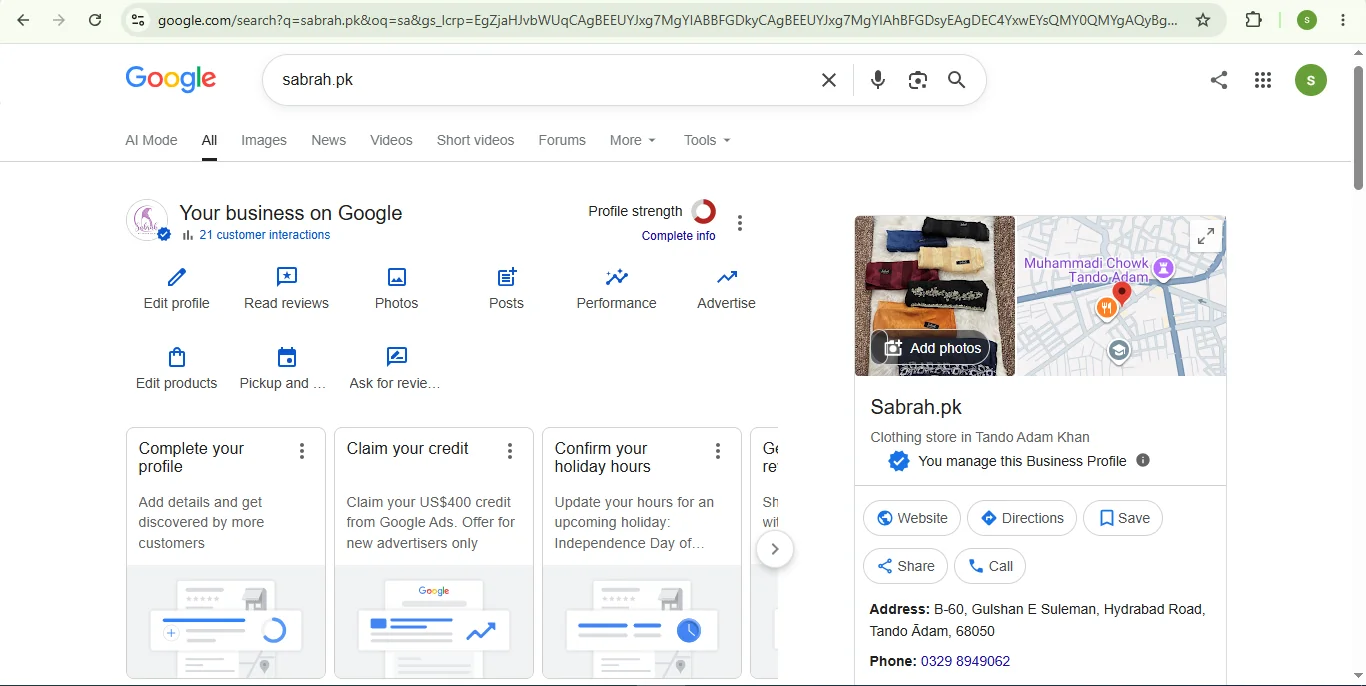 Sabrah.pk Google Business Profile